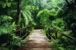 lush green tropical footbridge scenic landscape illustration