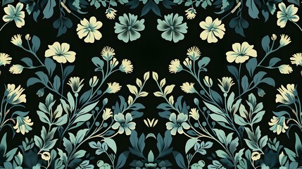 Vintage Botanical Graphic Pattern with Elegant Floral Symmetry