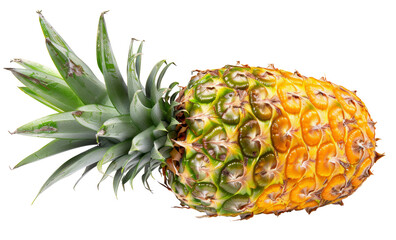 Canvas Print - Whole ripe pineapple with fresh green leaves isolated on transparent background png