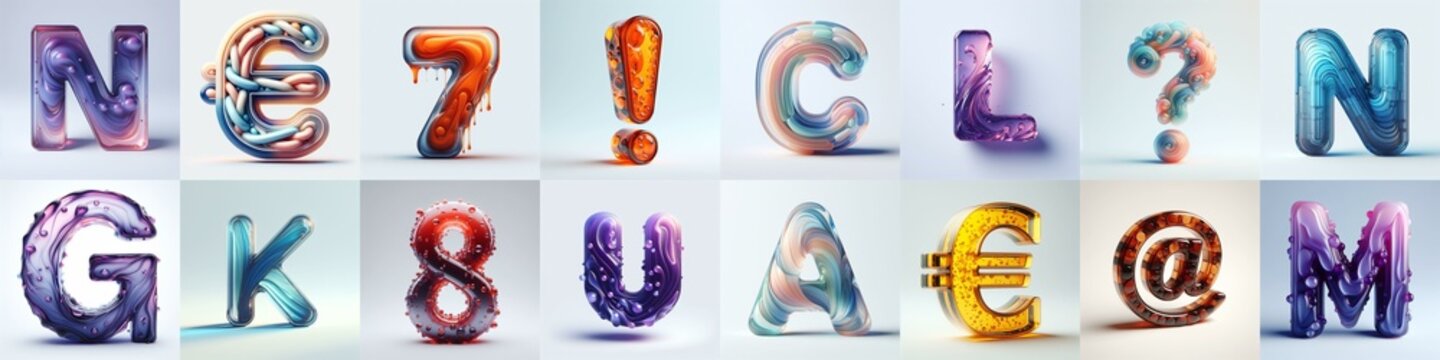 glass 3D Lettering Typeface. AI generated illustration