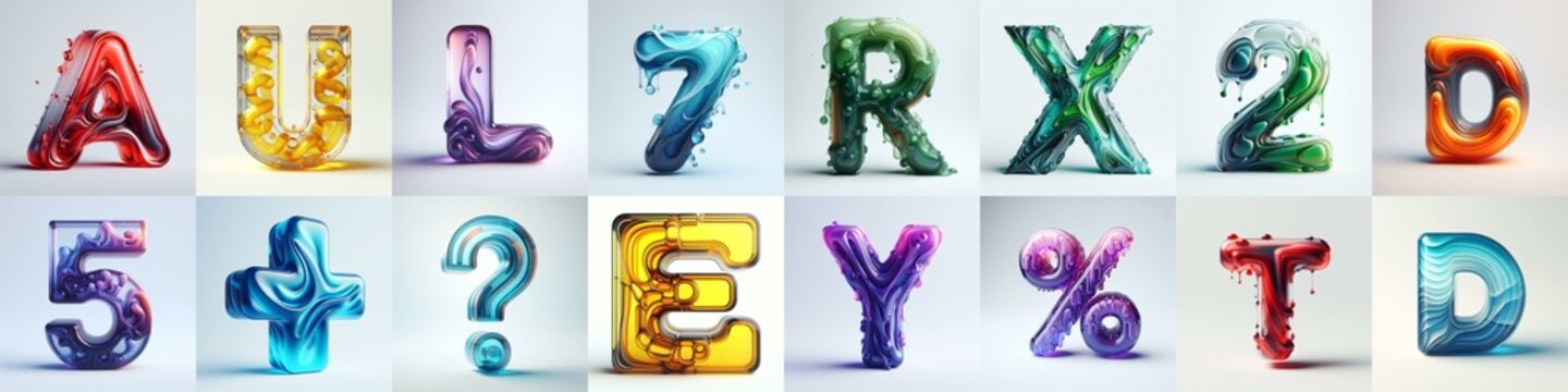 glass 3D Lettering Typeface. AI generated illustration