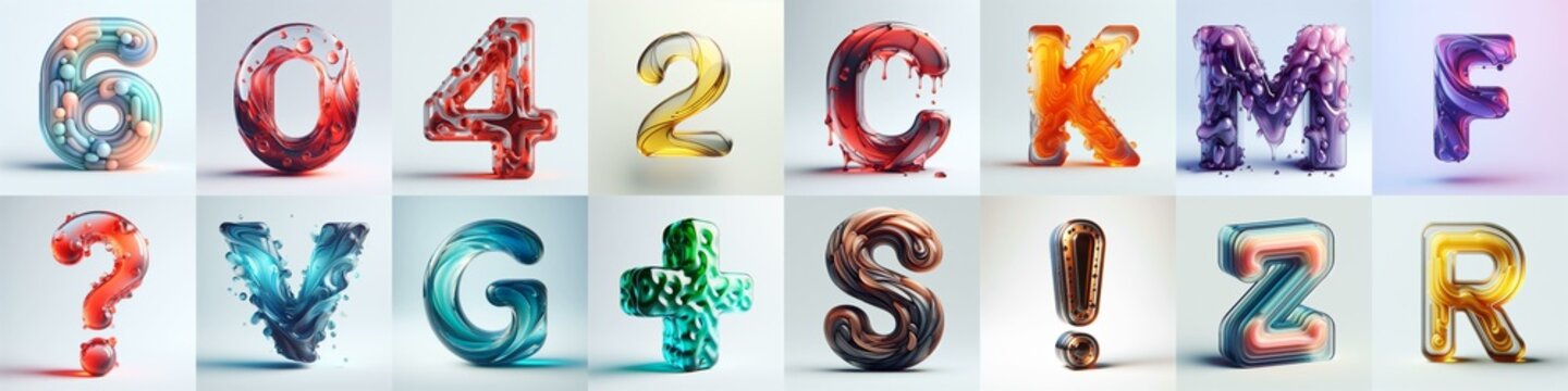 glass 3D Lettering Typeface. AI generated illustration