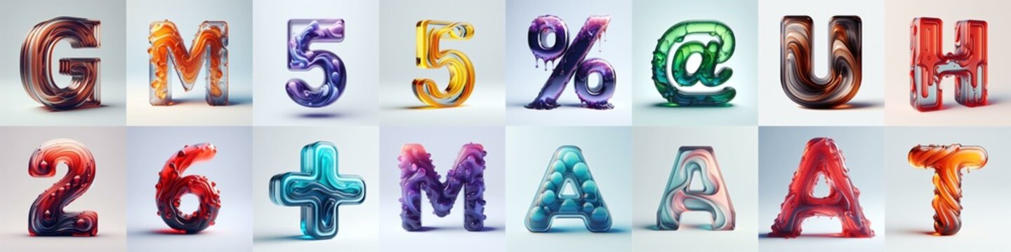 glass 3D Lettering Typeface. AI generated illustration