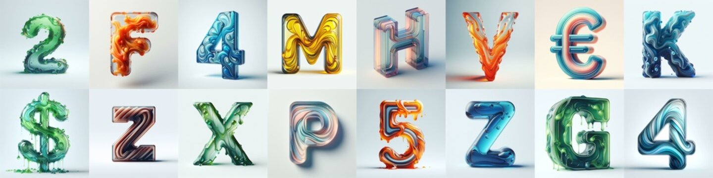 glass 3D Lettering Typeface. AI generated illustration