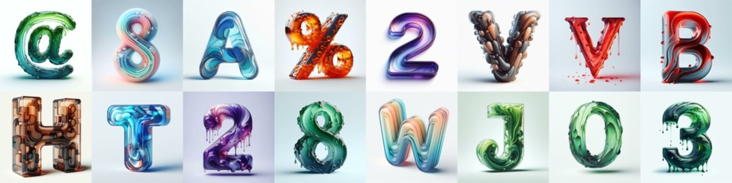 glass 3D Lettering Typeface. AI generated illustration
