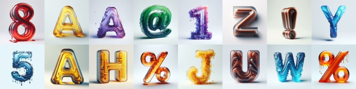 glass 3D Lettering Typeface. AI generated illustration