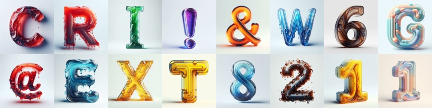 glass 3D Lettering Typeface. AI generated illustration
