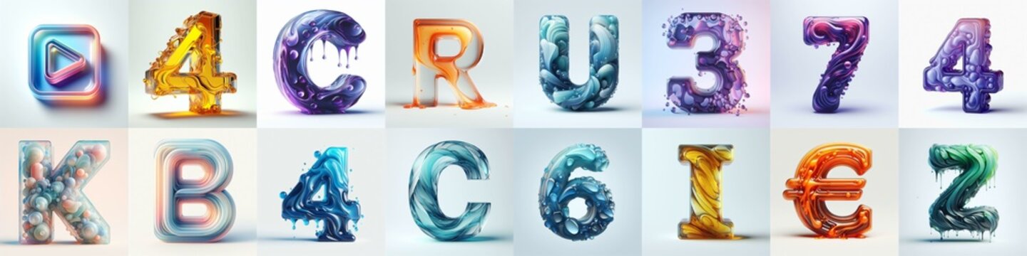glass 3D Lettering Typeface. AI generated illustration