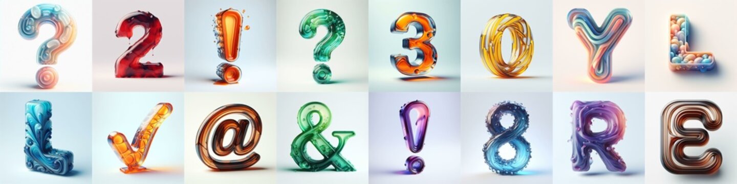 glass 3D Lettering Typeface. AI generated illustration