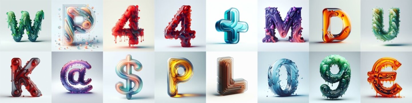 glass 3D Lettering Typeface. AI generated illustration