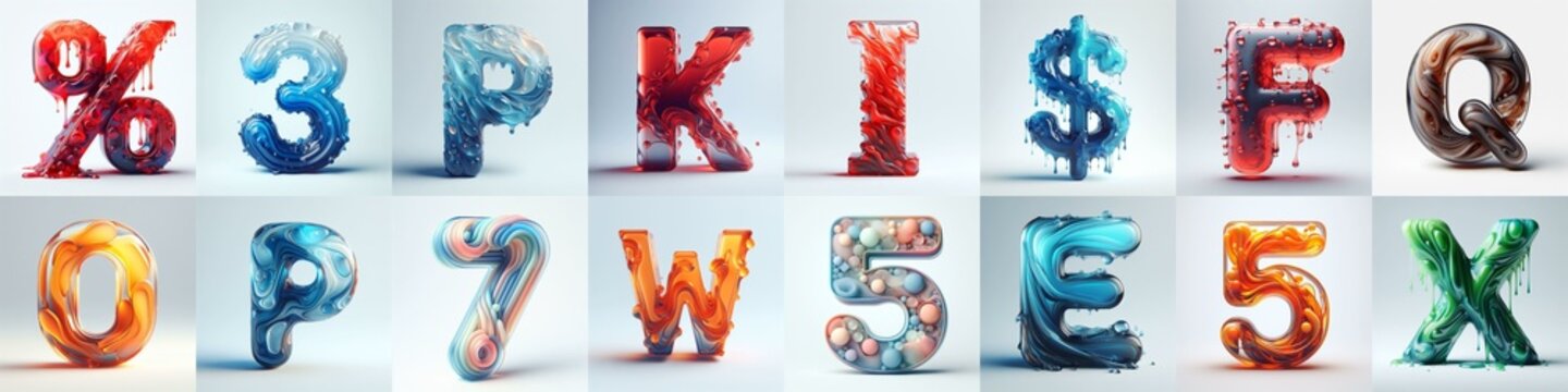 glass 3D Lettering Typeface. AI generated illustration