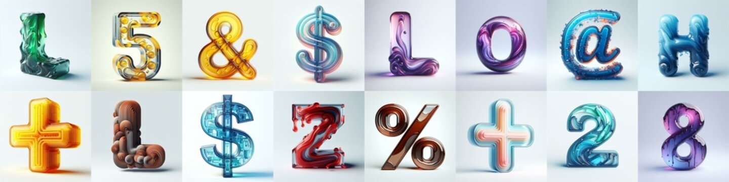 glass 3D Lettering Typeface. AI generated illustration