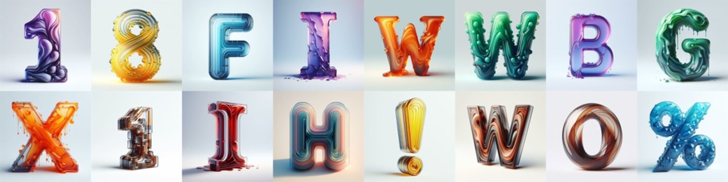 glass 3D Lettering Typeface. AI generated illustration