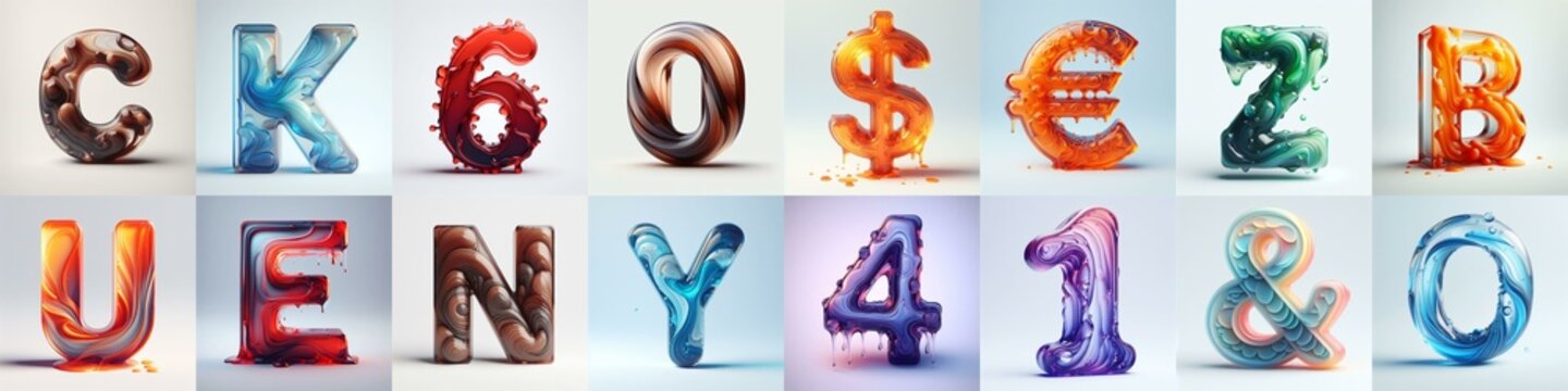 glass 3D Lettering Typeface. AI generated illustration