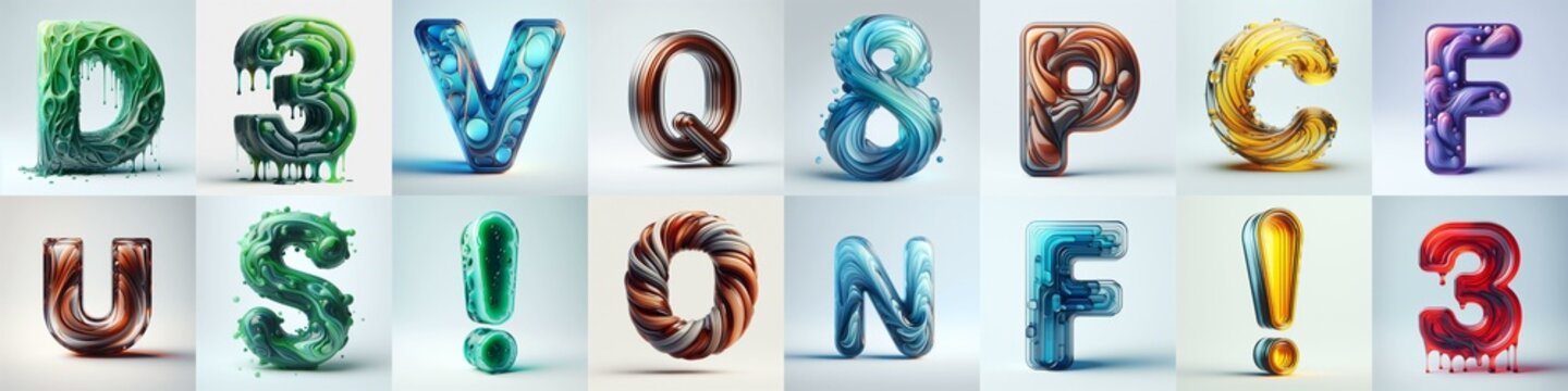 glass 3D Lettering Typeface. AI generated illustration
