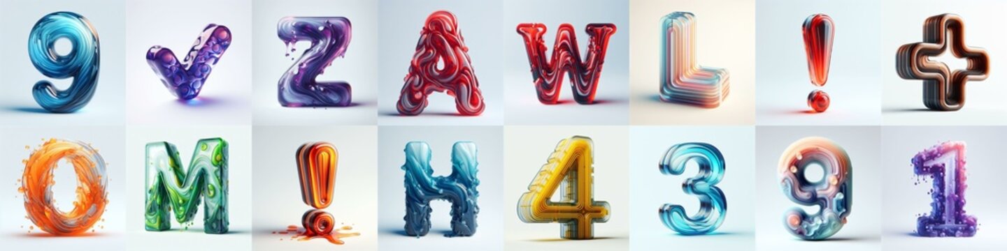 glass 3D Lettering Typeface. AI generated illustration