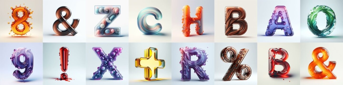 glass 3D Lettering Typeface. AI generated illustration