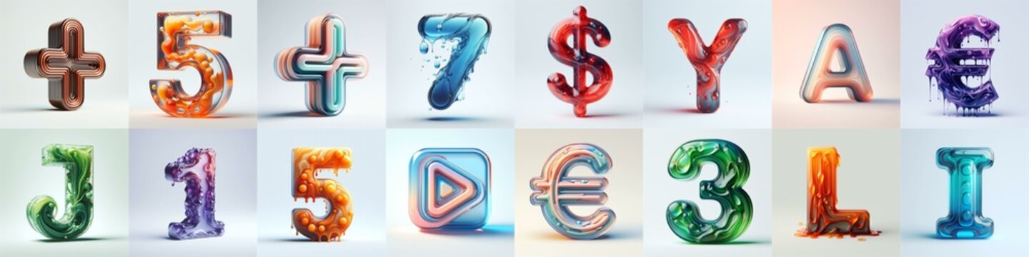 glass 3D Lettering Typeface. AI generated illustration