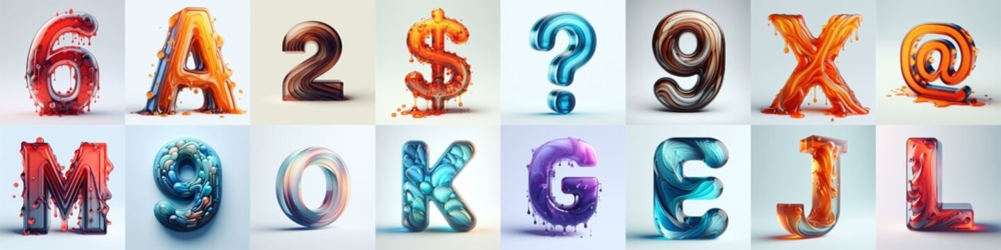 glass 3D Lettering Typeface. AI generated illustration