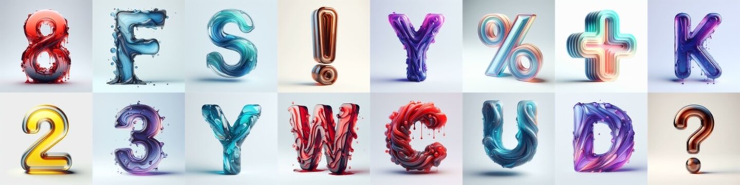 glass 3D Lettering Typeface. AI generated illustration