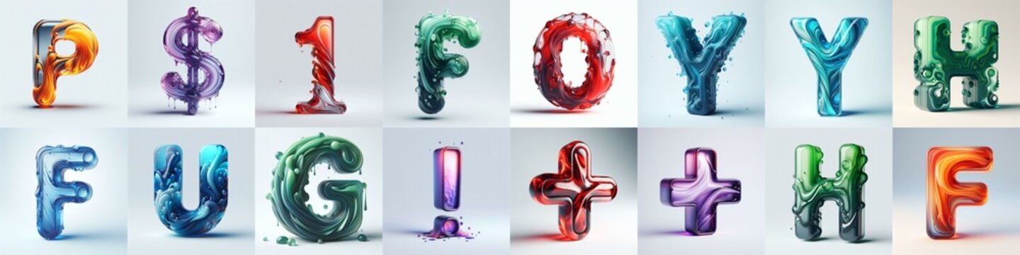 glass 3D Lettering Typeface. AI generated illustration