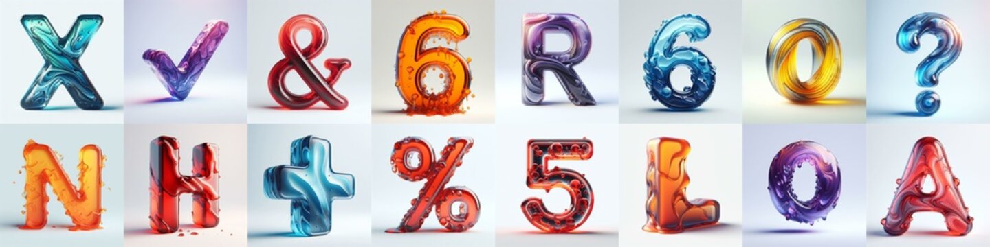 glass 3D Lettering Typeface. AI generated illustration