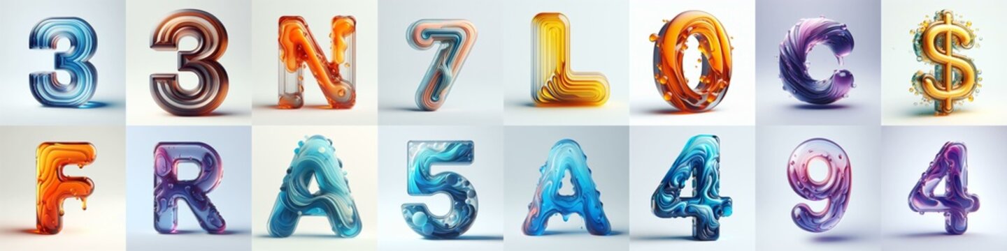 glass 3D Lettering Typeface. AI generated illustration