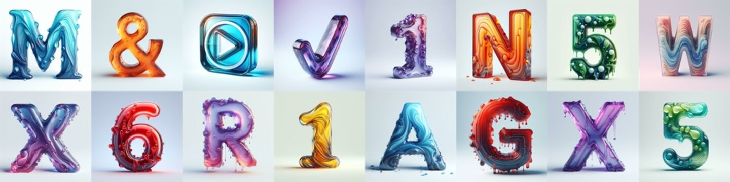 glass 3D Lettering Typeface. AI generated illustration
