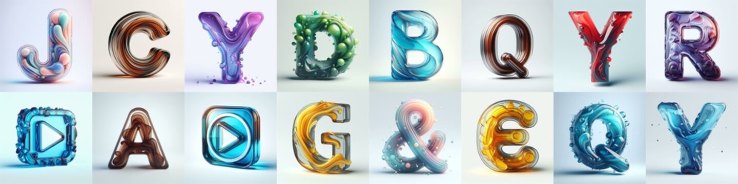 glass 3D Lettering Typeface. AI generated illustration
