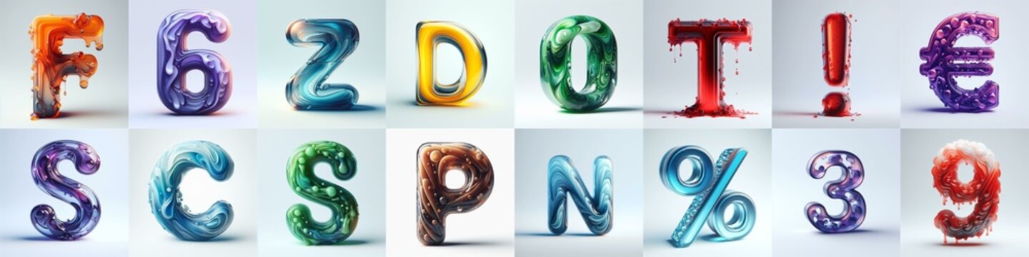 glass 3D Lettering Typeface. AI generated illustration