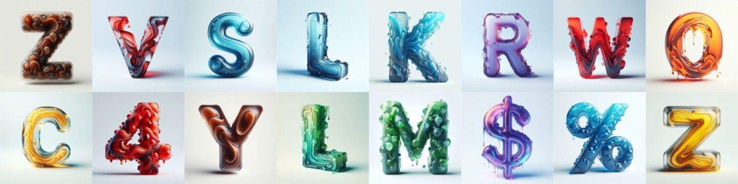 glass 3D Lettering Typeface. AI generated illustration
