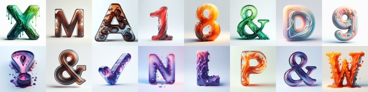 glass 3D Lettering Typeface. AI generated illustration