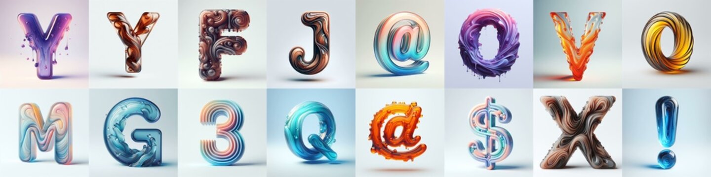 glass 3D Lettering Typeface. AI generated illustration