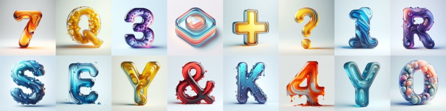 glass 3D Lettering Typeface. AI generated illustration