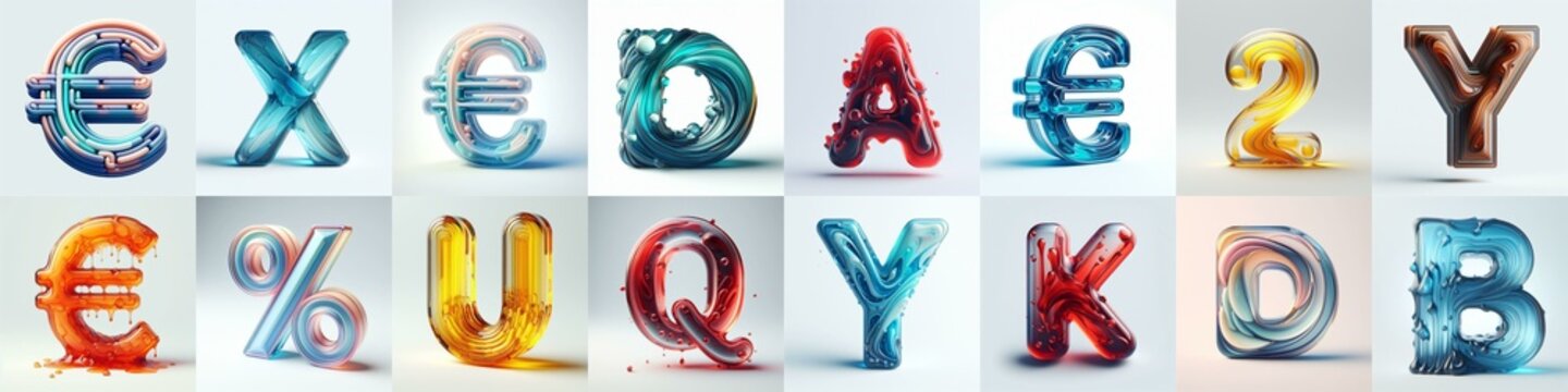 glass 3D Lettering Typeface. AI generated illustration
