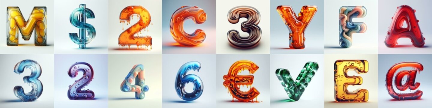 glass 3D Lettering Typeface. AI generated illustration