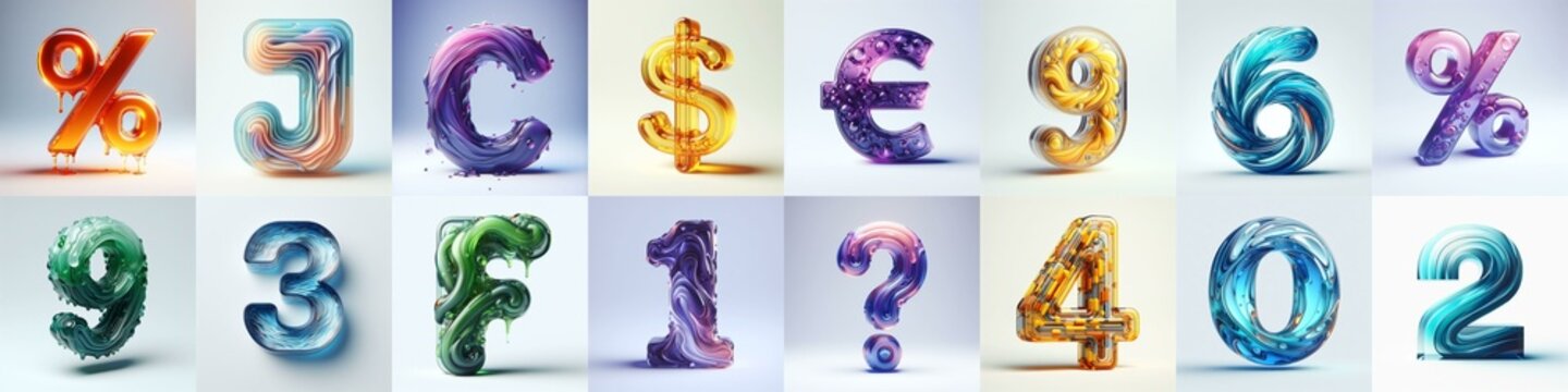 glass 3D Lettering Typeface. AI generated illustration