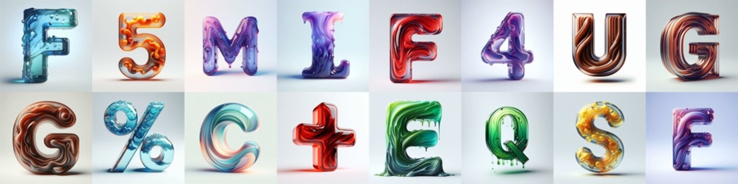 glass 3D Lettering Typeface. AI generated illustration