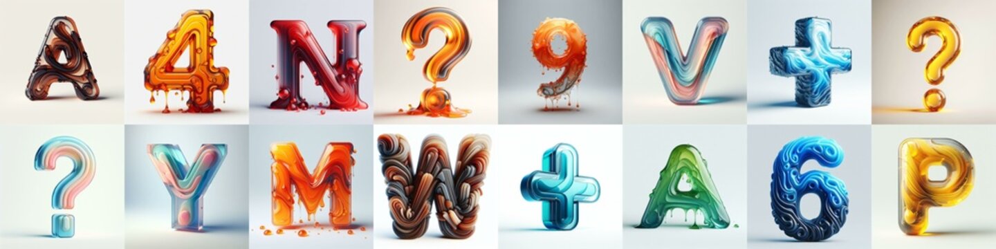 glass 3D Lettering Typeface. AI generated illustration