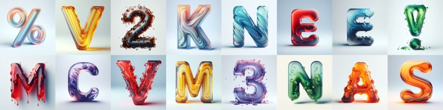 glass 3D Lettering Typeface. AI generated illustration