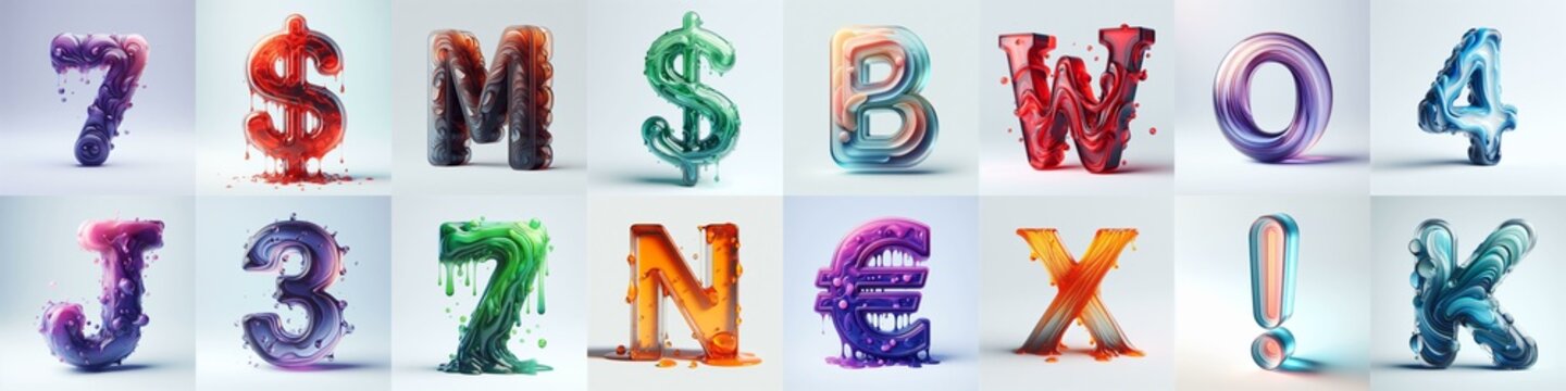 glass 3D Lettering Typeface. AI generated illustration