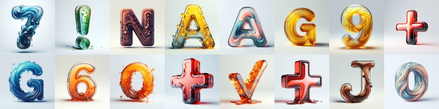 glass 3D Lettering Typeface. AI generated illustration