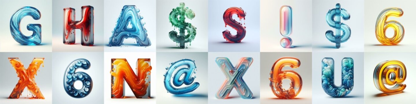 glass 3D Lettering Typeface. AI generated illustration