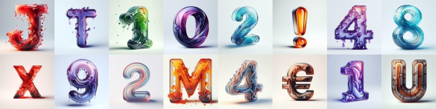 glass 3D Lettering Typeface. AI generated illustration