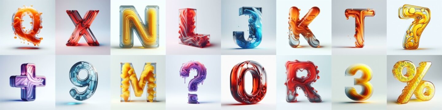 glass 3D Lettering Typeface. AI generated illustration