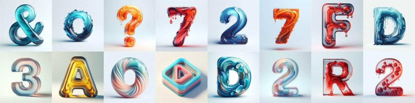 glass 3D Lettering Typeface. AI generated illustration