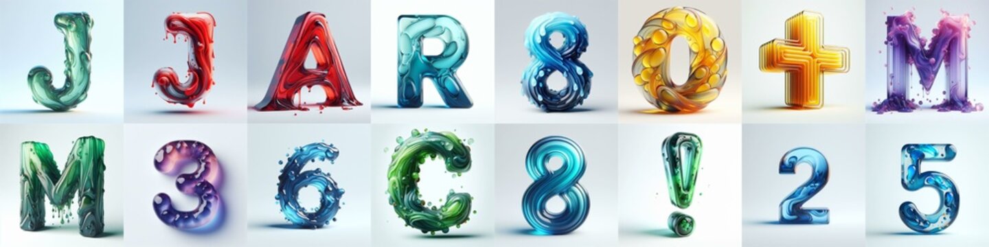 glass 3D Lettering Typeface. AI generated illustration