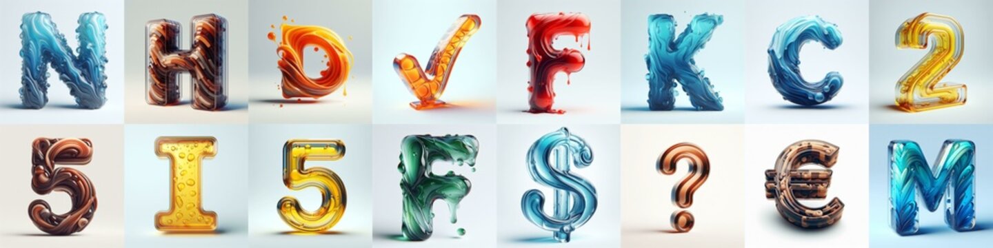 glass 3D Lettering Typeface. AI generated illustration