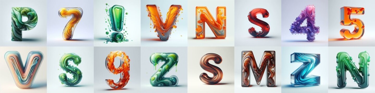 glass 3D Lettering Typeface. AI generated illustration