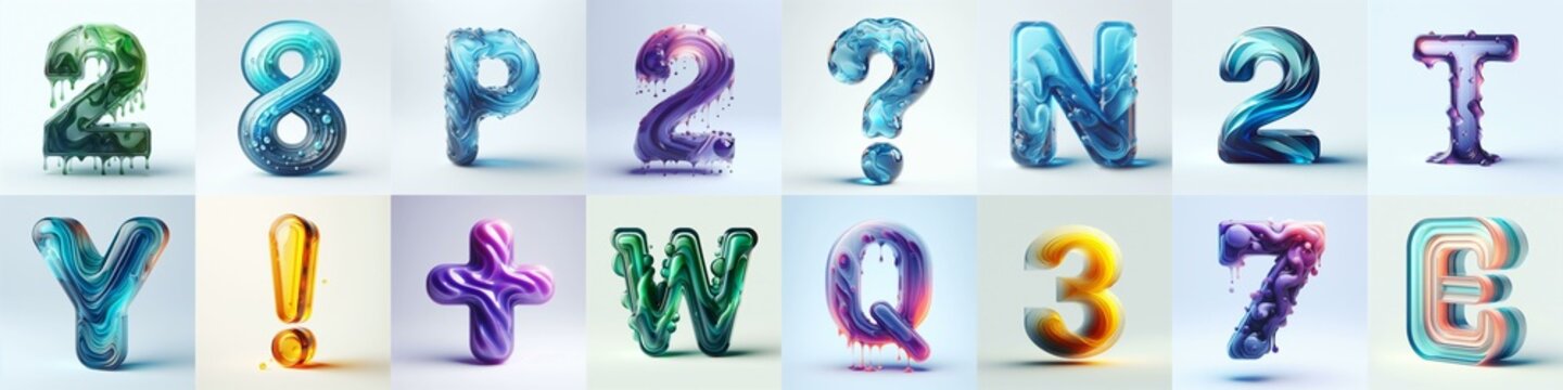 glass 3D Lettering Typeface. AI generated illustration